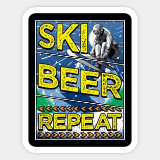 Funny Ski Beer Repeat Skiing & Drinking Skiers Sticker